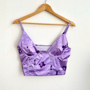 Meladyan Women Sexy Spaghetti Strap Satin Crop Corset V Neck Sleeveless Crop Top